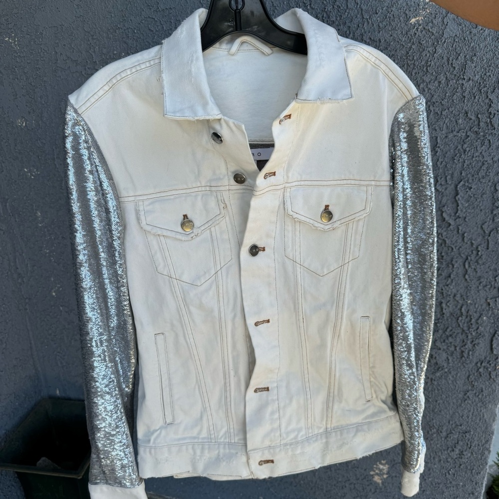 Iro nanopo frayed sequin denim jacket